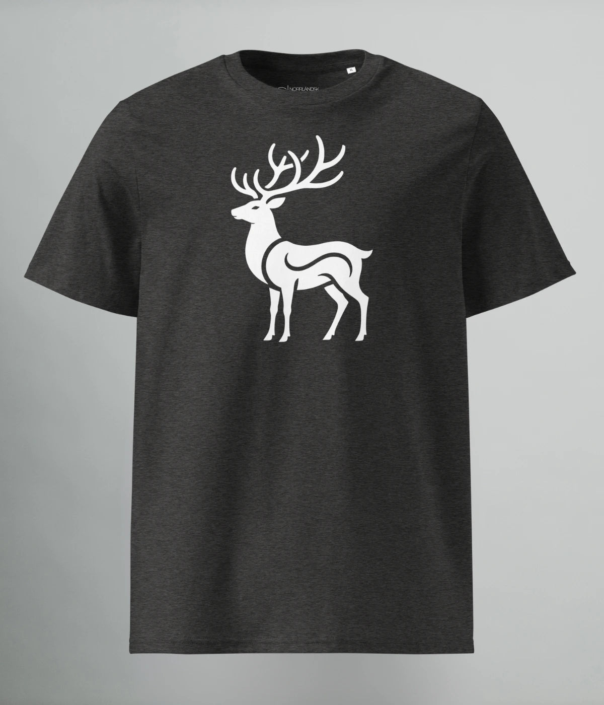 Mörkgrå Norrländsk streetwear t-shirt Arctic Blaze i ekologisk bomull med svart hjortmotiv från Heart of North