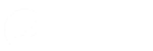 Logotyp för Heart of North – Norrländsk Streetwear med stiliserat fjällmotiv och texten 'Norrländsk Streetwear – Heart of North' i svart mot vit bakgrund.