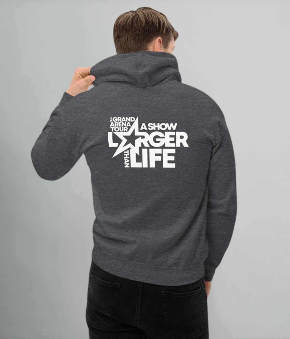 Grå hoodie med vit text 