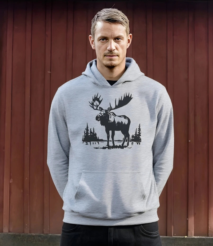 Grå Hoodie Norrlands Älg - Norrländska Unisexkläder från Heart of North