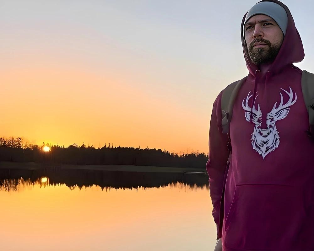 Vinröd Hoodie White Deer Norrland - Norrländska Unisexkläder från Heart of North