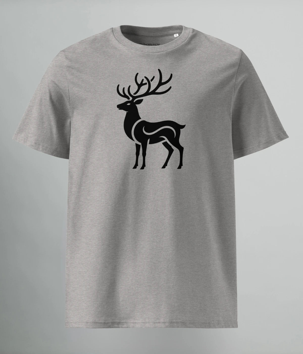 Grå Norrländsk streetwear t-shirt Arctic Blaze i ekologisk bomull med svart hjortmotiv från Heart of North