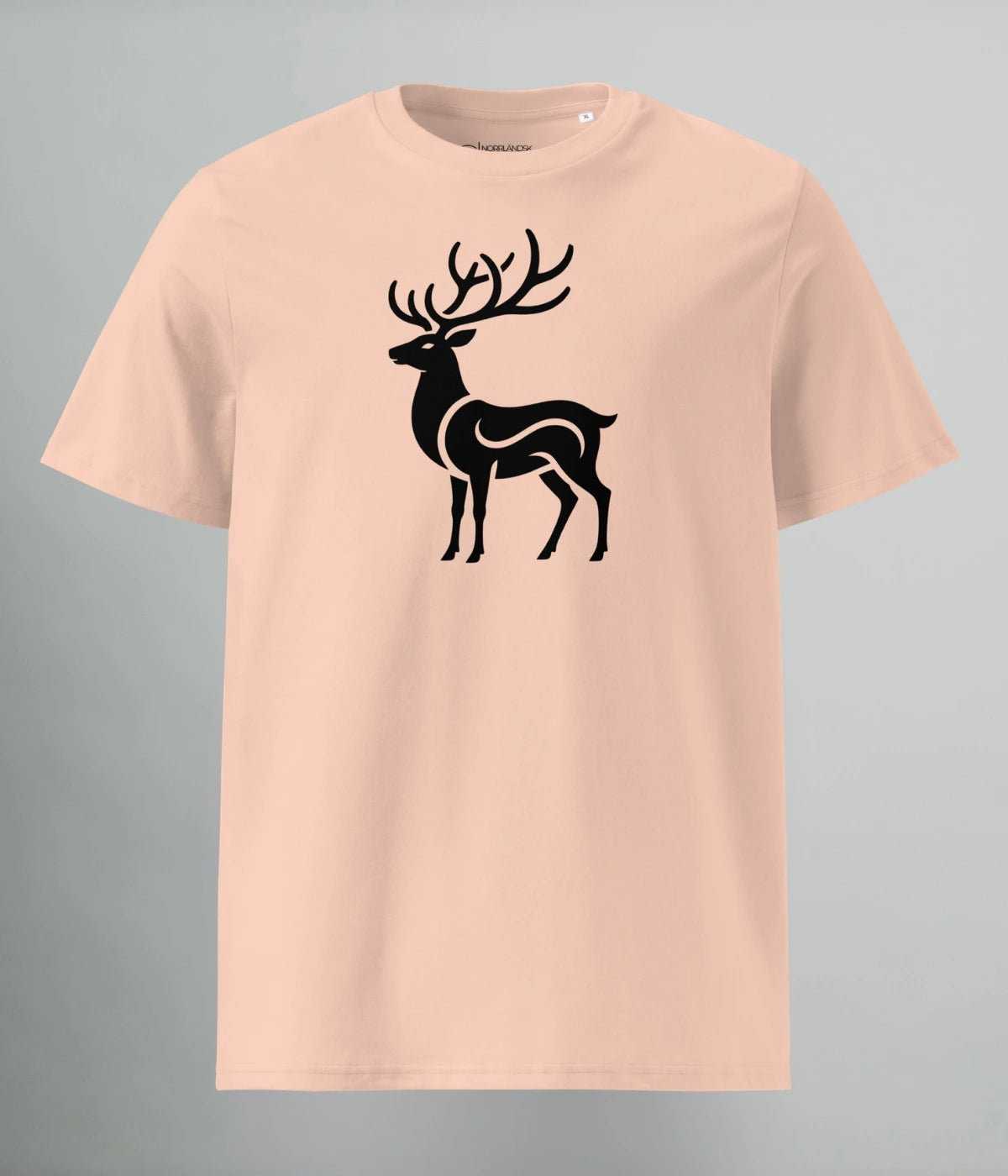 Persika färgad Norrländsk streetwear t-shirt Arctic Blaze i ekologisk bomull med svart hjortmotiv från Heart of North